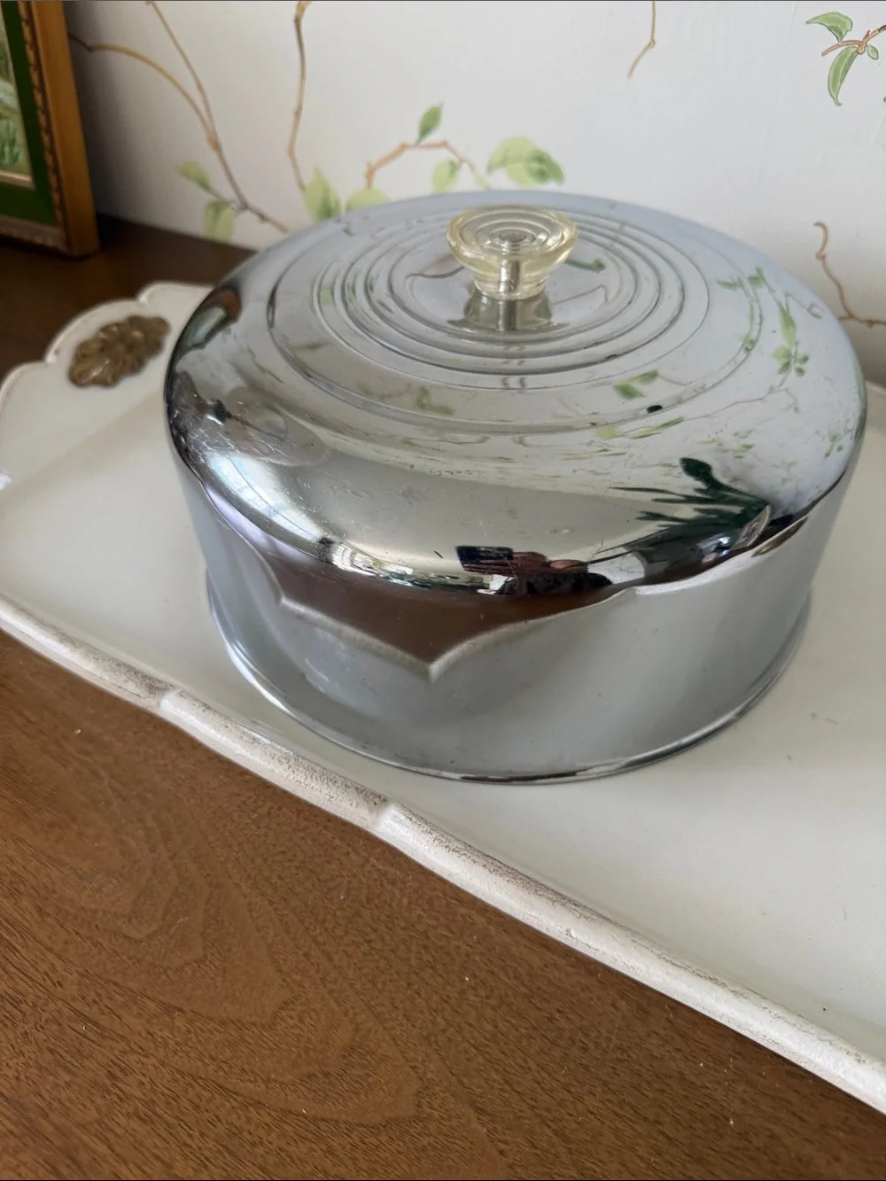 Vintage Kromex Chrome Cake Cover with Clear Knob